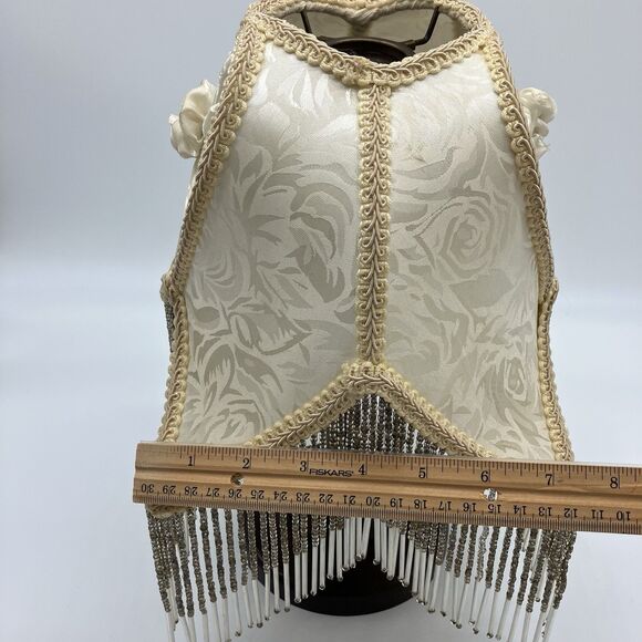 VTG Dale Tiffany Lamp Shade Cream Heart Glass Beaded Fringe Boudoir Romantic - Picture 16 of 16
